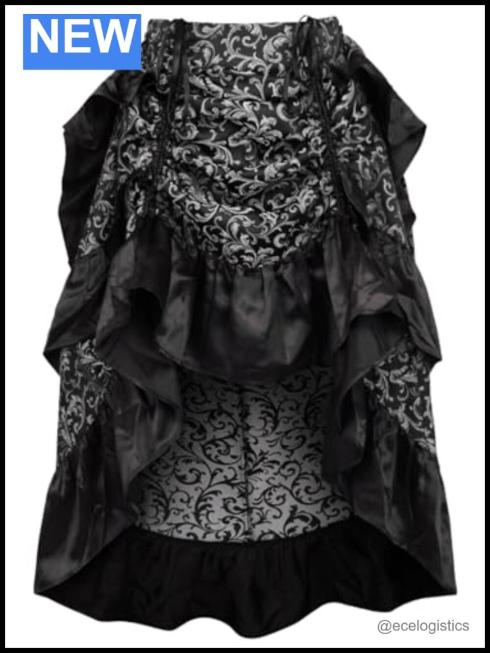 Brocade High Low Bustle Skirt Adjustable Pull On Halloween Costume